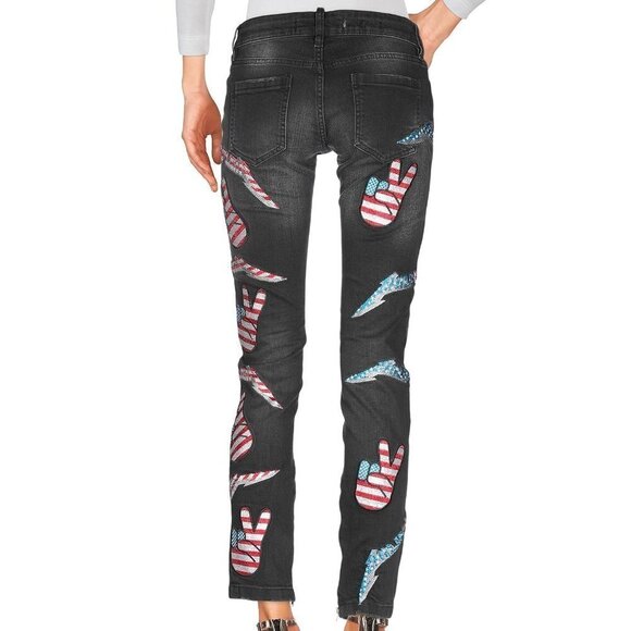 PHILIPP PLEIN Illegal Tight Club Crystal Skinny Jeans Stiletto Grey Size 26 NWT - Picture 2 of 9